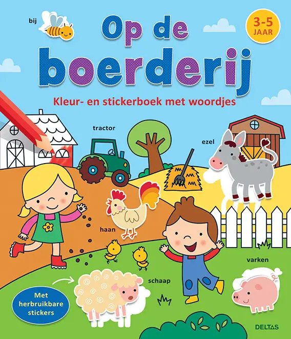 Kleur- en stickerboek met woordjes - Op