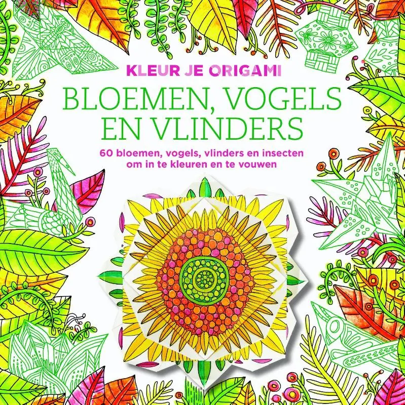Kleur je origami bloemen, vogels en vl