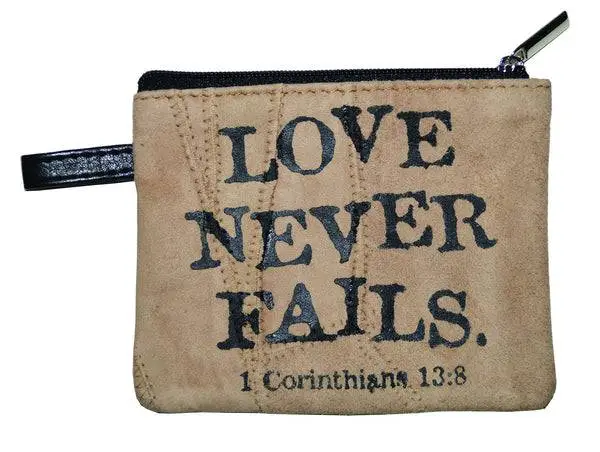 Leather coin pouch Love never fails
