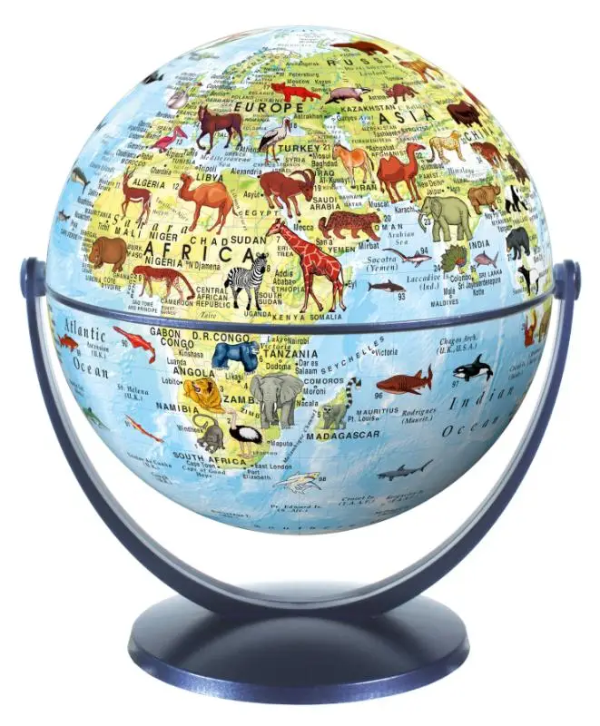 Kinderglobe 15 cm dieren fys. blauwe oceaan draai & kantel